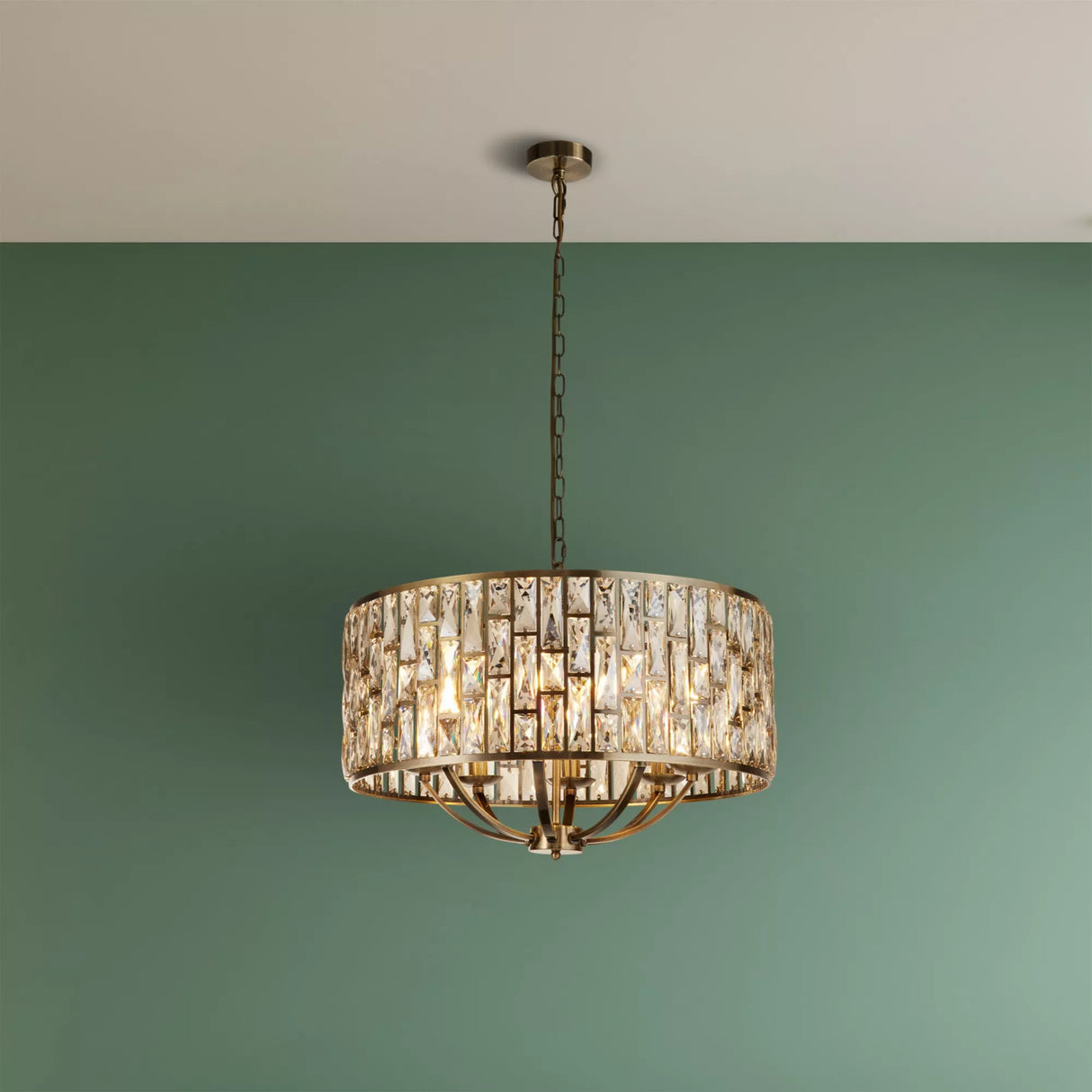 Bijou 8Lt Pendant - Antique Brass Metal & Champagne Glass