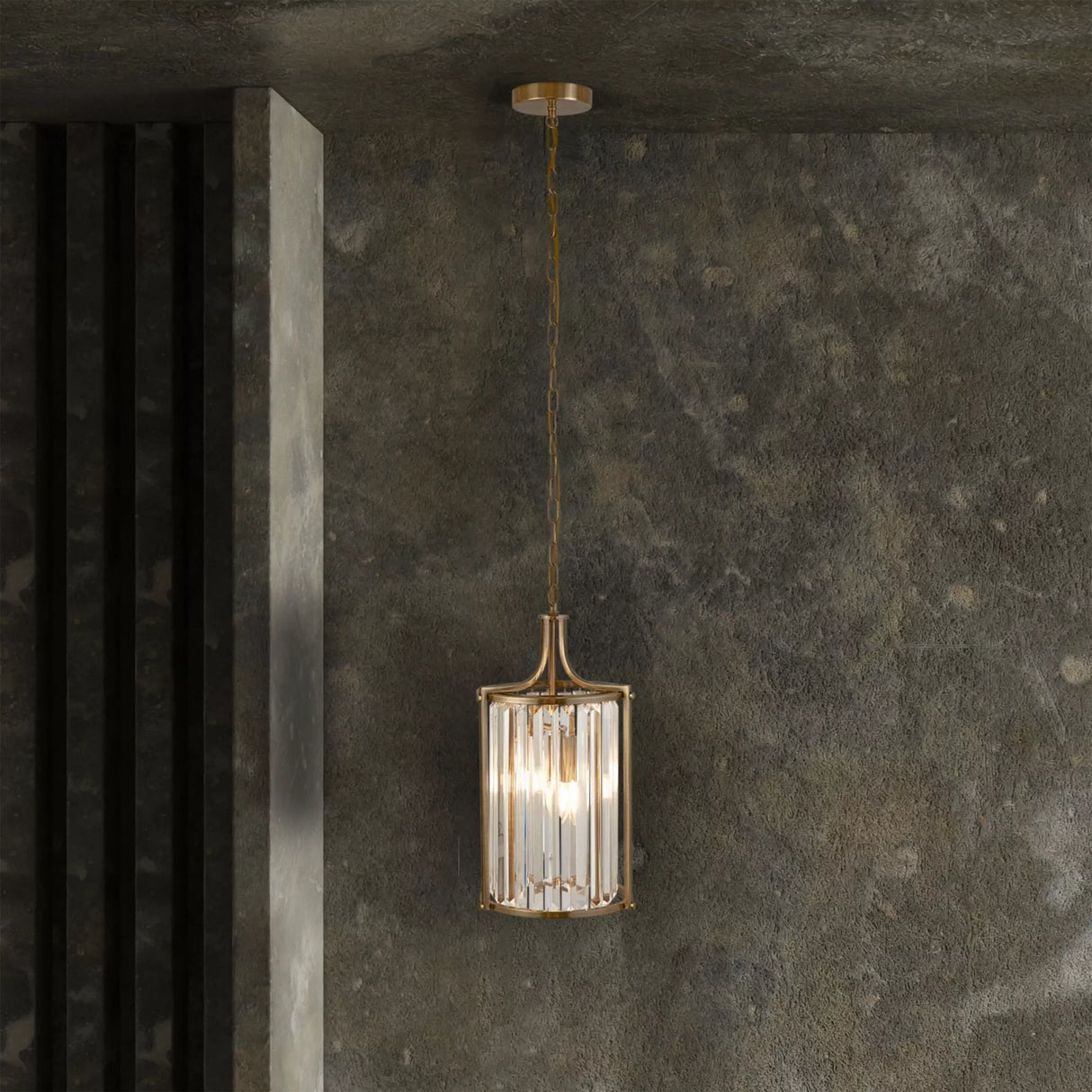 Victoria 2Lt Pendant - Antique Brass Metal & Clear Crystal