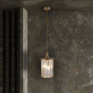 Victoria 2Lt Pendant - Antique Brass Metal & Clear Crystal