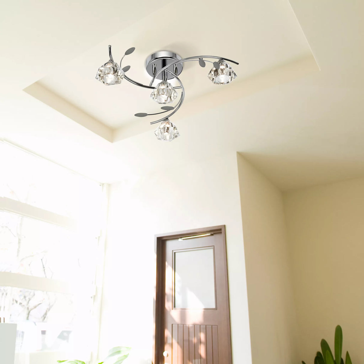 Searchlight Sierra Chrome 4 Light Semi Flush Sculptured Glass Shades