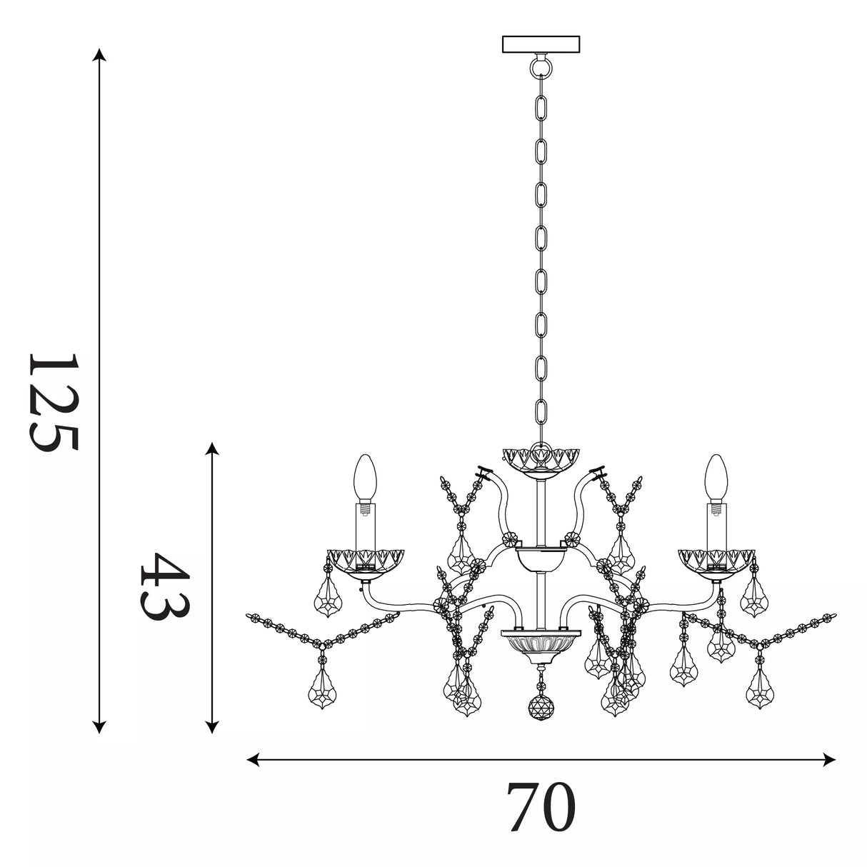 Searchlight 8 Light Chandelier Crystal Drops Trim Brass
