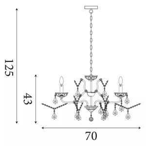 Searchlight 8 Light Chandelier Crystal Drops Trim Brass