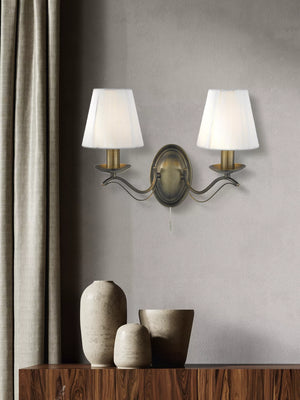 Andretti 2Lt Wall Light-Antique Brass & Ivory String Fabric