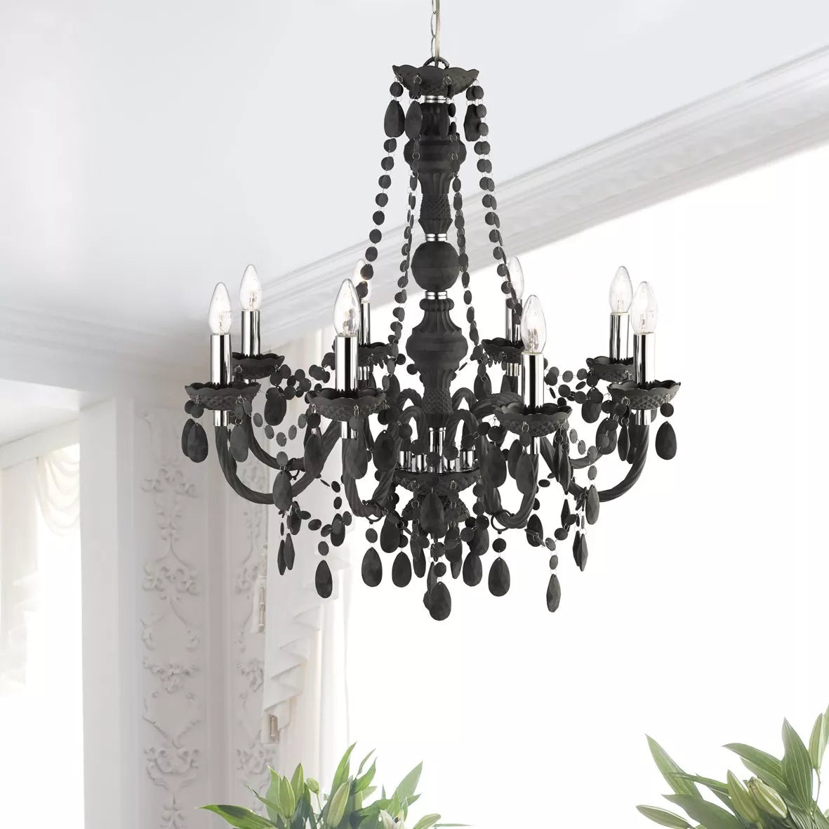 Searchlight Marie Therese 8Lt Chandelier Crystal Drops| Light Grey