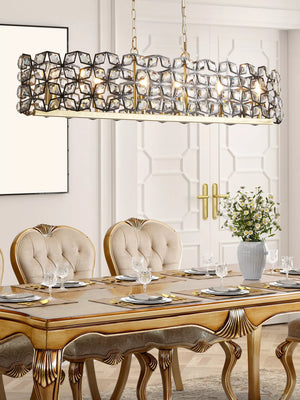 Iris 6Lt Pendant - Black Metal, Crystal & Brass