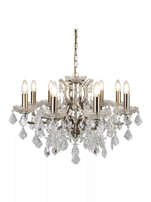 Searchlight 8 Light Chandelier Crystal Drops Trim Brass