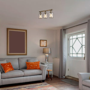 Searchlight Pipes 3Lt Flush Antique Brass With Seeded Glass