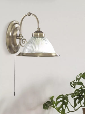 Searchlight American Diner Brass Wall Light Ribbed Glass