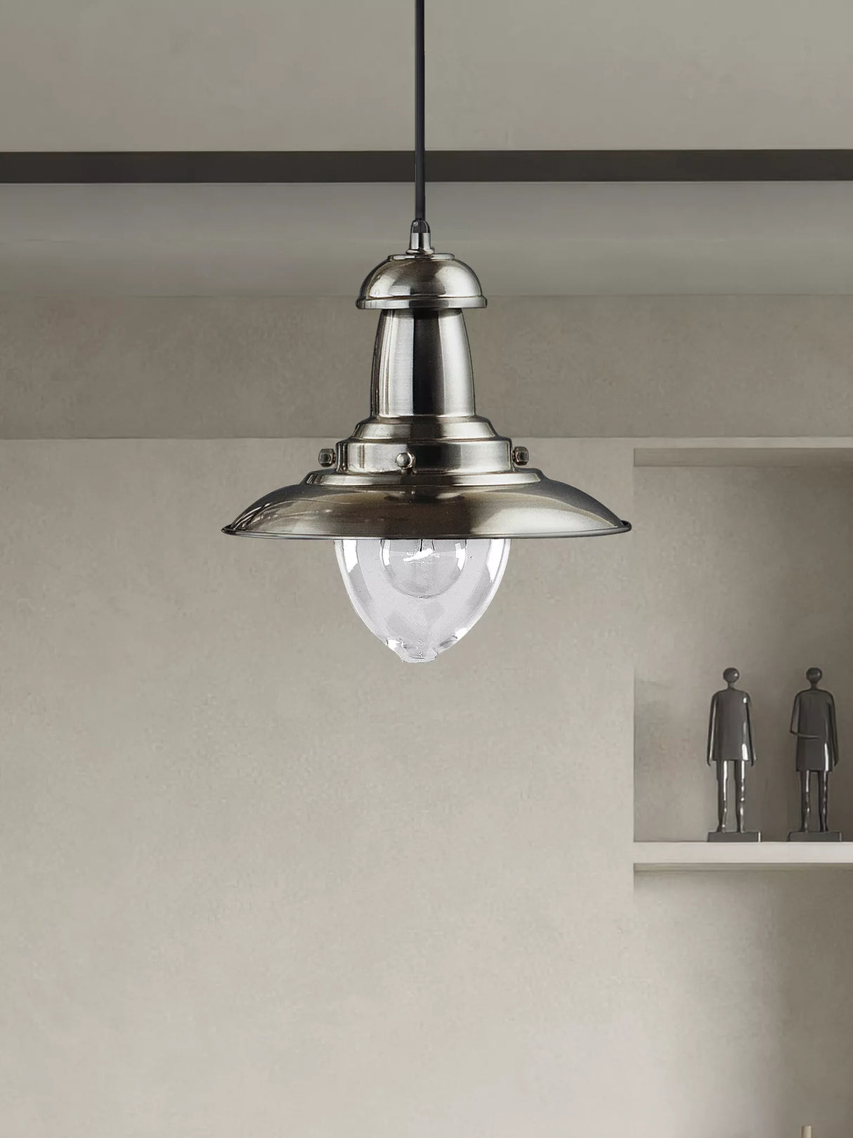 Searchlight Fisherman Ceiling Light Glass Shade Silver