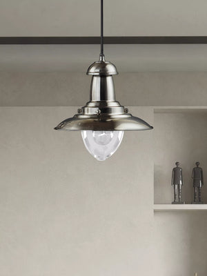 Searchlight Fisherman Ceiling Light Glass Shade Silver