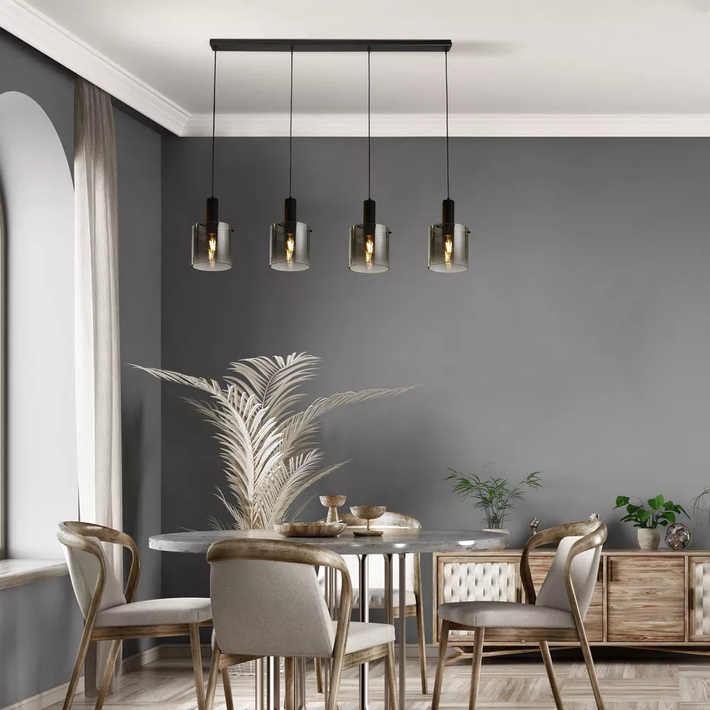 Sweden 4Lt Bar Pendant - Black Metal & Smoked Ombre Glass