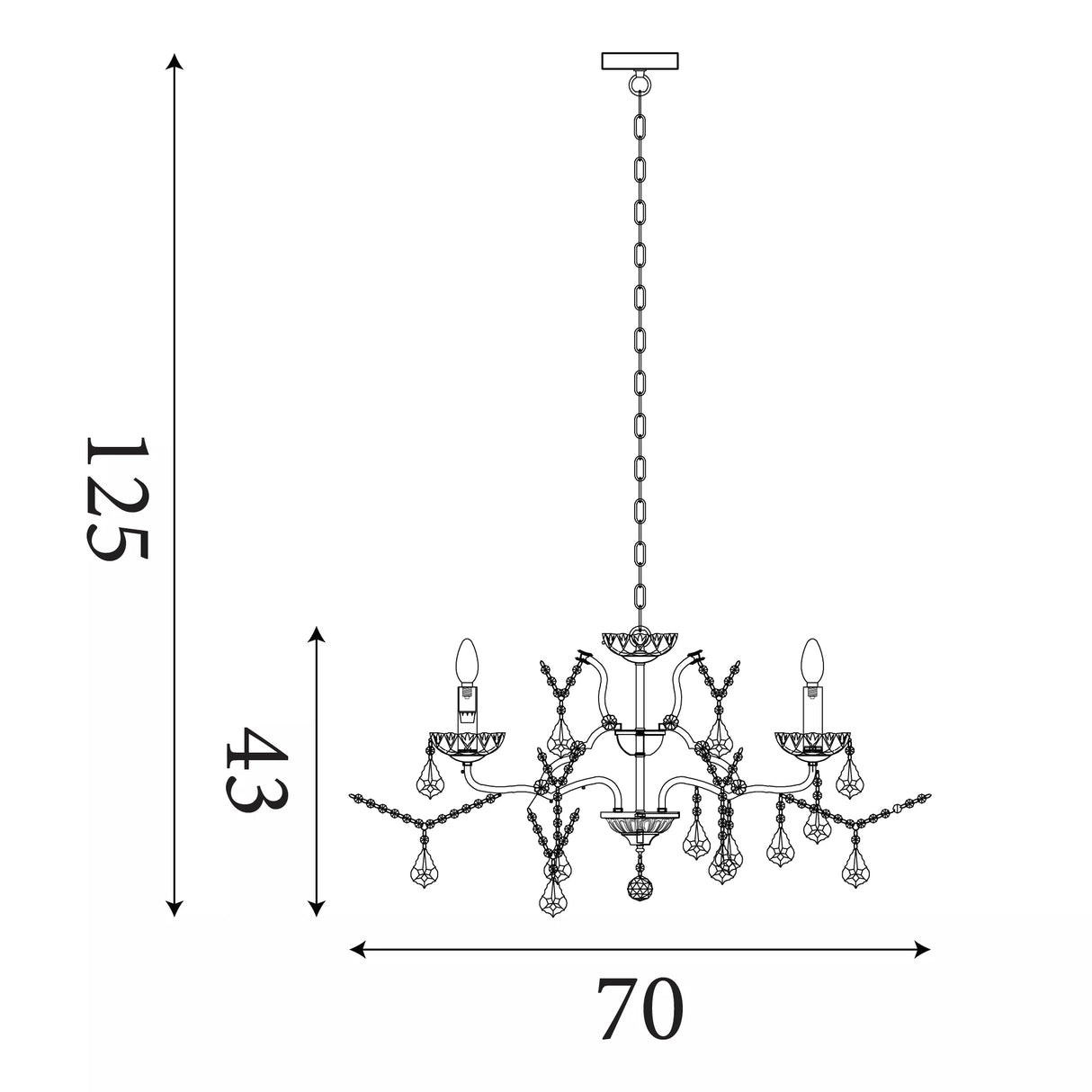 Searchlight 6 Light Chandelier Crystal Drops Trim Brass
