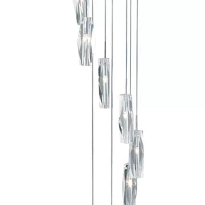 Sculptured Ice Multi-Drop Pendant - Chrome & Glass
