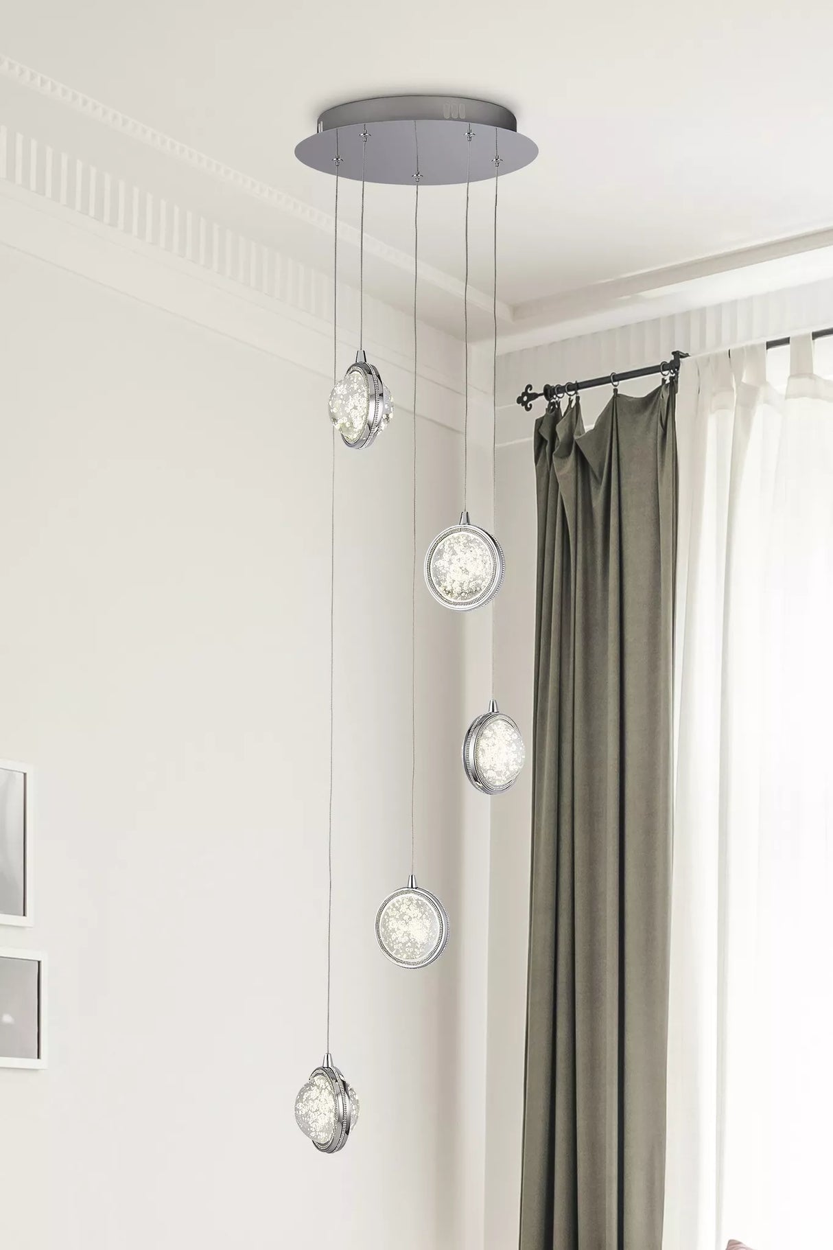 Quartz 5Lt Ceiling Pendant - Chrome & Bubble Glass