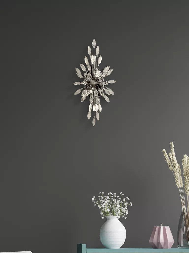 Peacock  4Lt Wall Light - Chrome Metal & Crystal