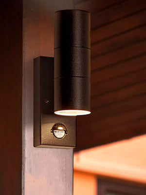 Searchlight Metro LED 2Lt Outdoor Wall Light - Rust Brown & Glass w/ PIR