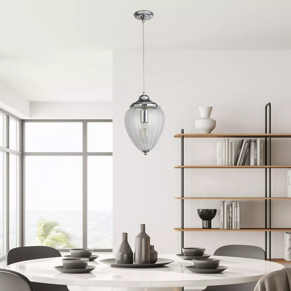 Moscow Pendant  - Chrome Metal & Ribbed Glass
