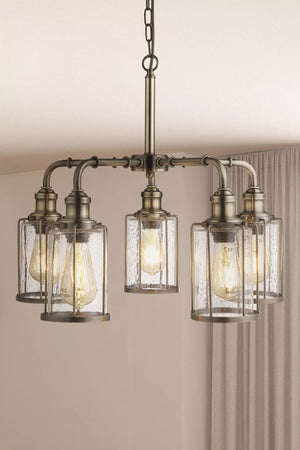 Searchlight Pipes 5Lt Pendant| Antique Brass With Seeded Glass