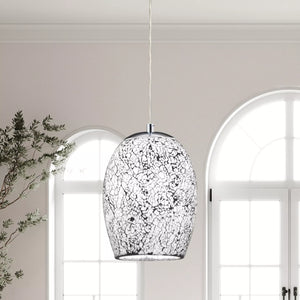 Searchlight Crackle White Mosaic Glass Dome Fitting Silver Trim