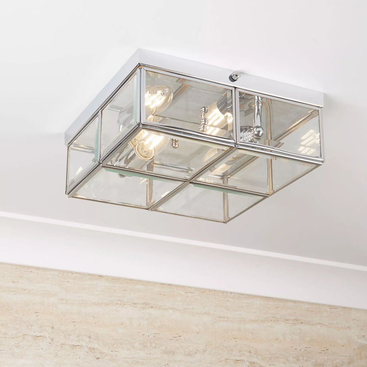 Searchlight Chrome 2 Light Flush Fitting Glass Shade