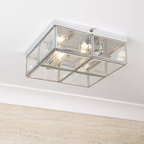 Searchlight Chrome 2 Light Flush Fitting Glass Shade