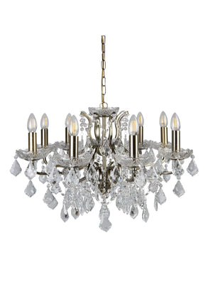 Searchlight 8 Light Chandelier Crystal Drops Trim Brass