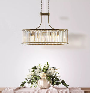 Victoria 5Lt Oval Pendant - Antique Brass & Clear Crystal