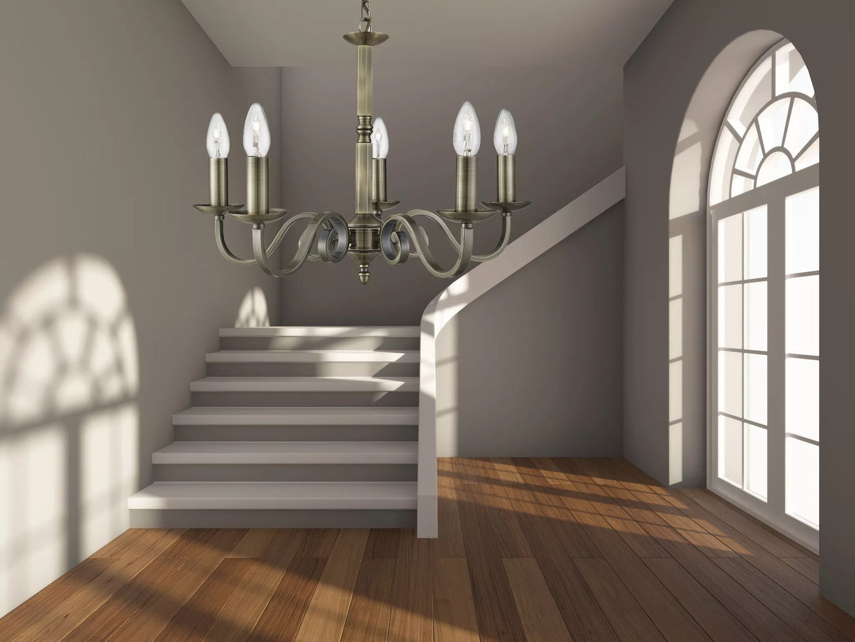 Searchlight Richmond Brass 5 Light Ceiling Candle Style