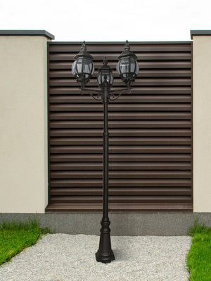 Bel Aire Outdoor Post - Black Metal & Clear Glass