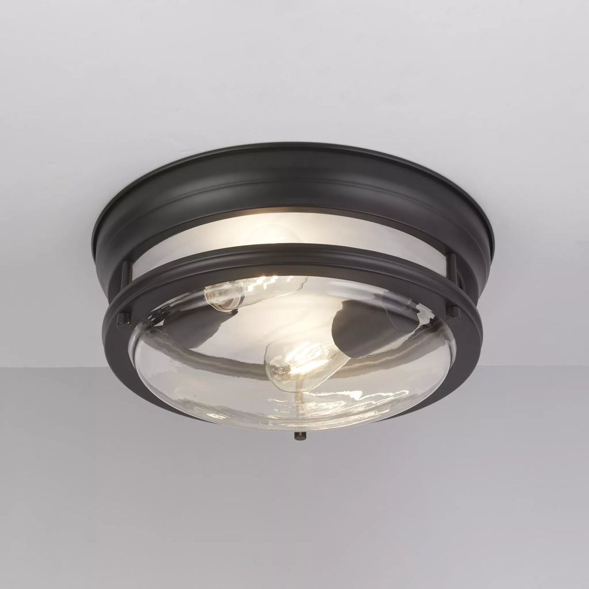 Glasgow 2Lt Flush - Black Metal & Clear Glass