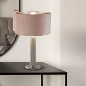 London Table Lamp- Knurled Satin Silver & Pink Velvet Shade