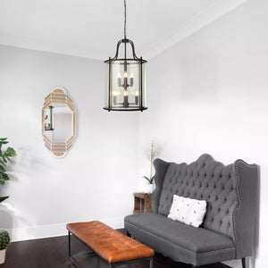 Searchlight Lantern Grande 8Lt Ceiling Pendant - Black & Clear Glass