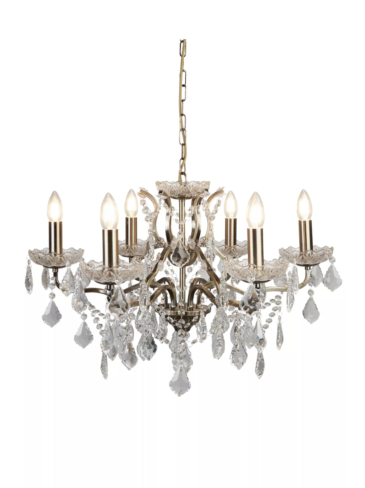Searchlight 6 Light Chandelier Crystal Drops Trim Brass