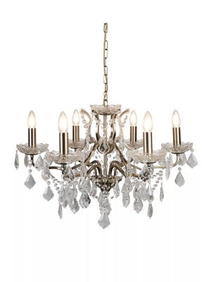 Searchlight 6 Light Chandelier Crystal Drops Trim Brass