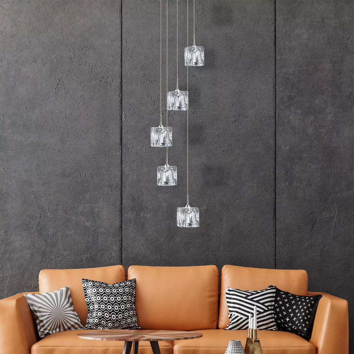 Searchlight LED Ice Cube 5 Light Multi-Drop Shades Chrome