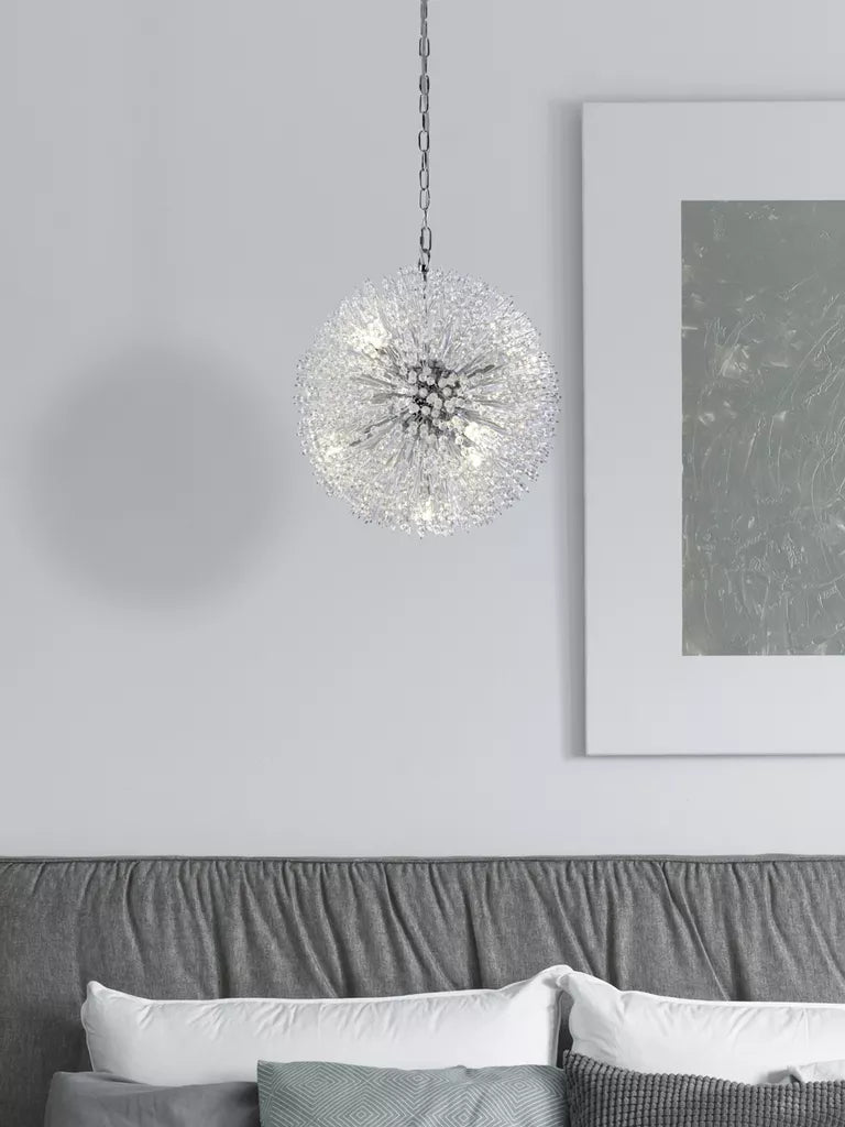 Sunburst 7Lt Pendant - Chrome Metal & Glass Beads