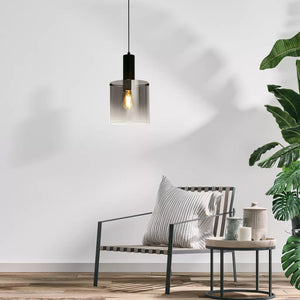 Sweden Pendant - Matt Black Metal & Smoked Ombre Glass