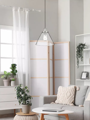 Searchlight Pyramid Satin Silver Pendant Light With Clear Glass Shade