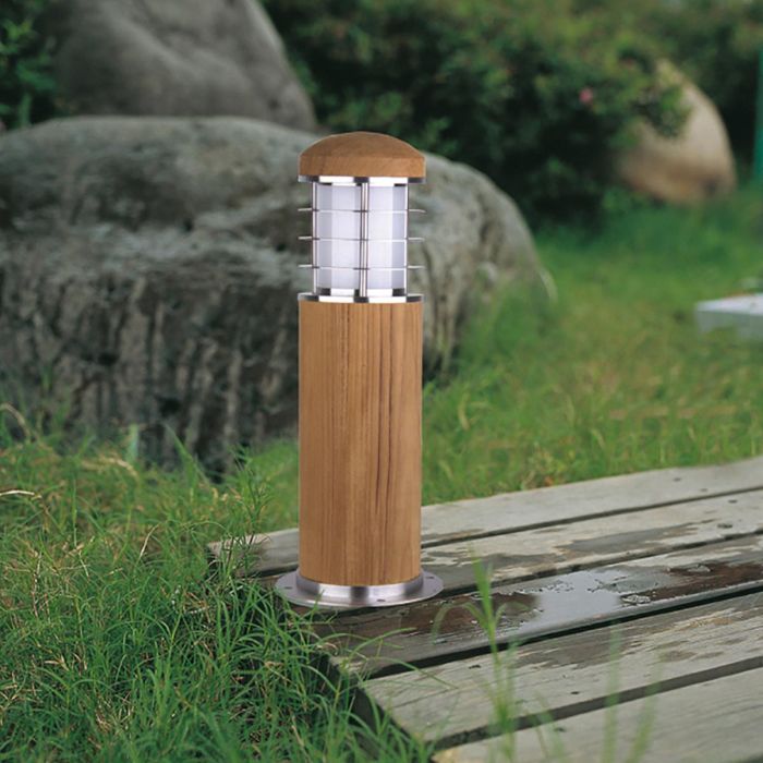 Poole Outdoor Mini Bollard Stainless Steel & Teak - Comet Lighting