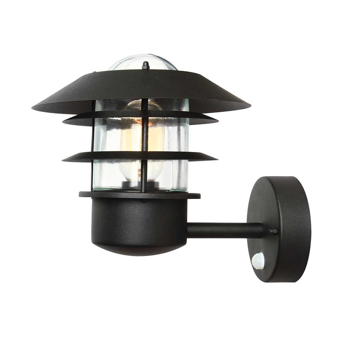 Helsingor 1 Light Pir Wall Lantern - Black - Comet Lighting