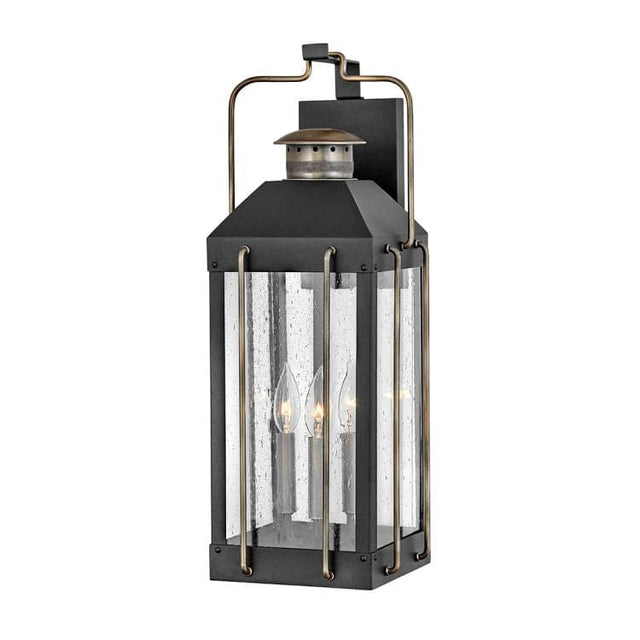 Fitzgerald 3 Light Large Wall Lantern Textured Black with Burnished Bronze - Comet Lighting