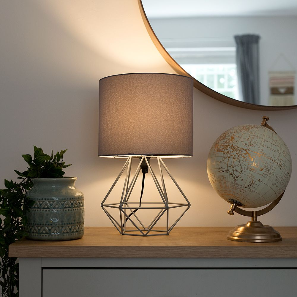 Angus Geometric Grey Base Table Lamp Grey Shade - Comet Lighting