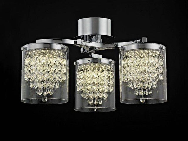 CRYSTAL Florina 3lt Flush Ceiling Light Chrome - Comet Lighting