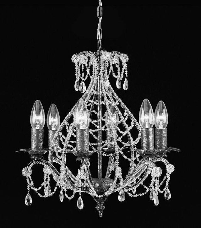 CRYSTAL Montpellier 6lt Ceiling Light Antique Silver - Comet Lighting