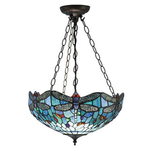 Dragonfly Blue Medium Inverted 3-Light Pendant Ceiling Light - Comet Lighting