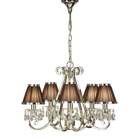 Oksana Nickel 5-Light Pendant & Chocolate Shades - Comet Lighting