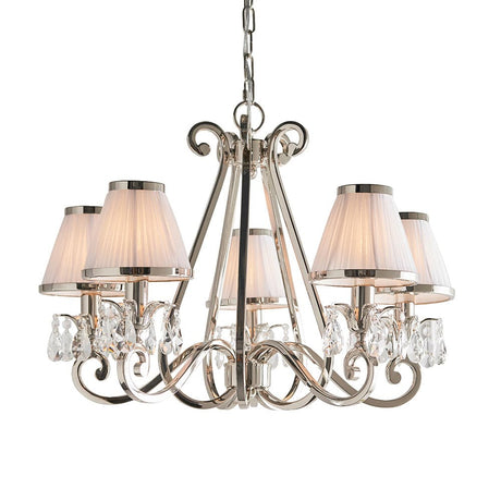 Oksana Nickel 5-Light Pendant & White Shades - Comet Lighting