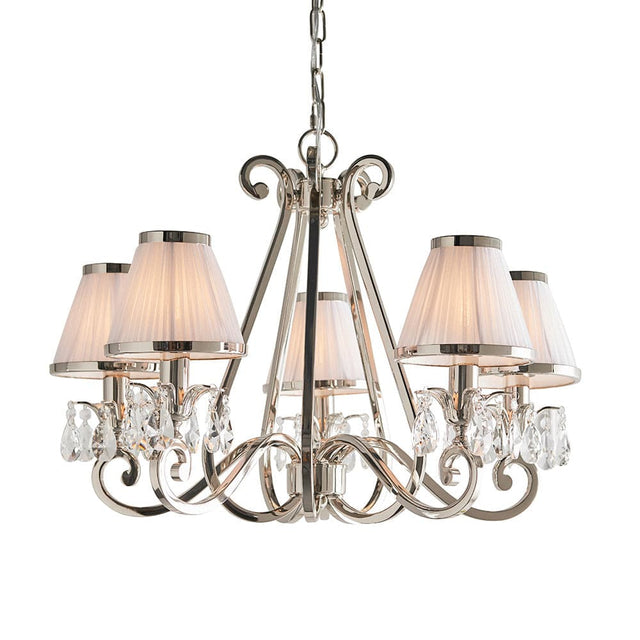 Oksana Nickel 5-Light Pendant & White Shades - Comet Lighting