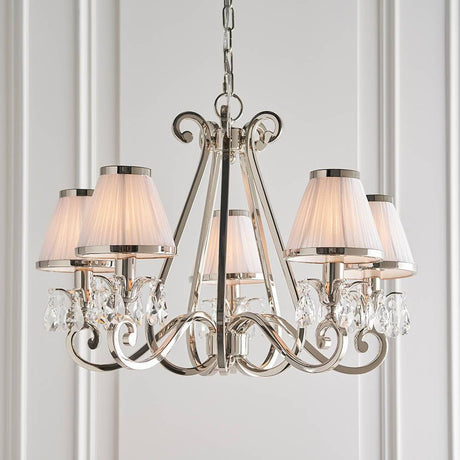 Oksana Nickel 5-Light Pendant & White Shades - Comet Lighting