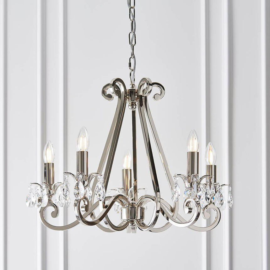 Oksana Nickel 5-Light Pendant & White Shades - Comet Lighting